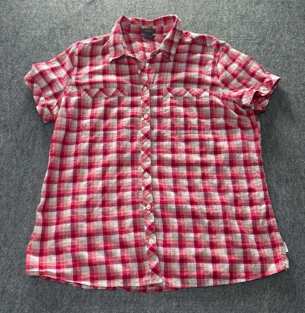 Eddie Bauer Classic Fit Pink White Plaid Short Sleeve Button Up Shirt Size XL